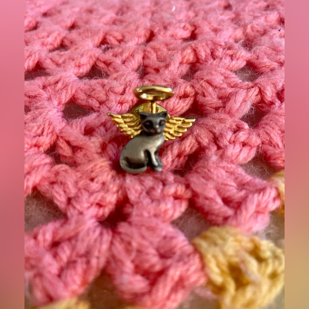 CAMCO Vintage Cat Angel Pin Gold-Tone And Pewter 0.75 in Brooch